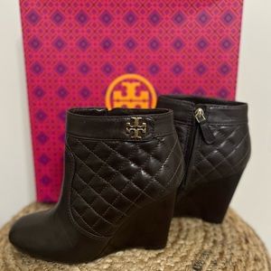 Tory Burch Quilted Wedge Bootie w/ Original Box and Duster Bag